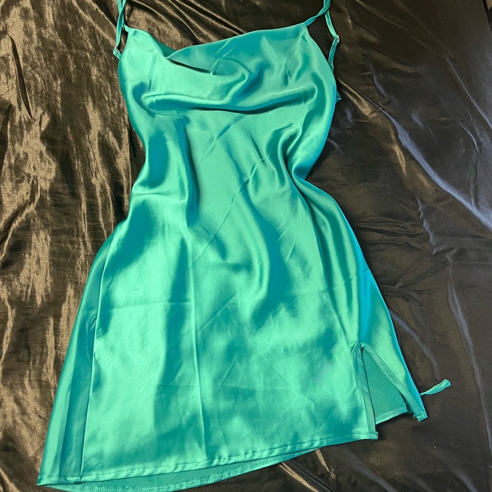 Elegant Green Satin Slip Dress